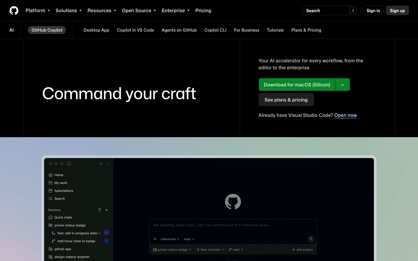GitHub Copilot website preview