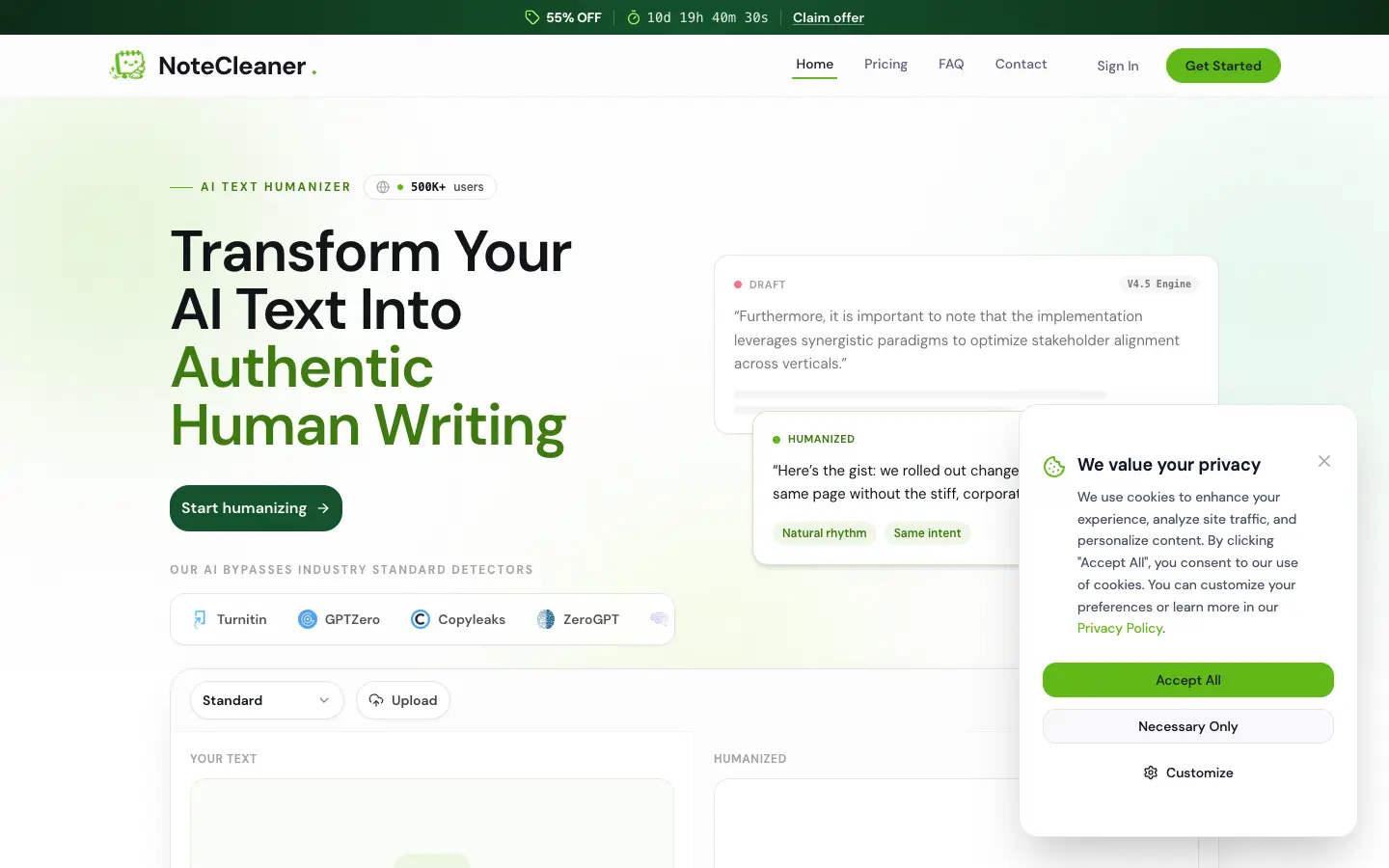 NoteCleaner website preview