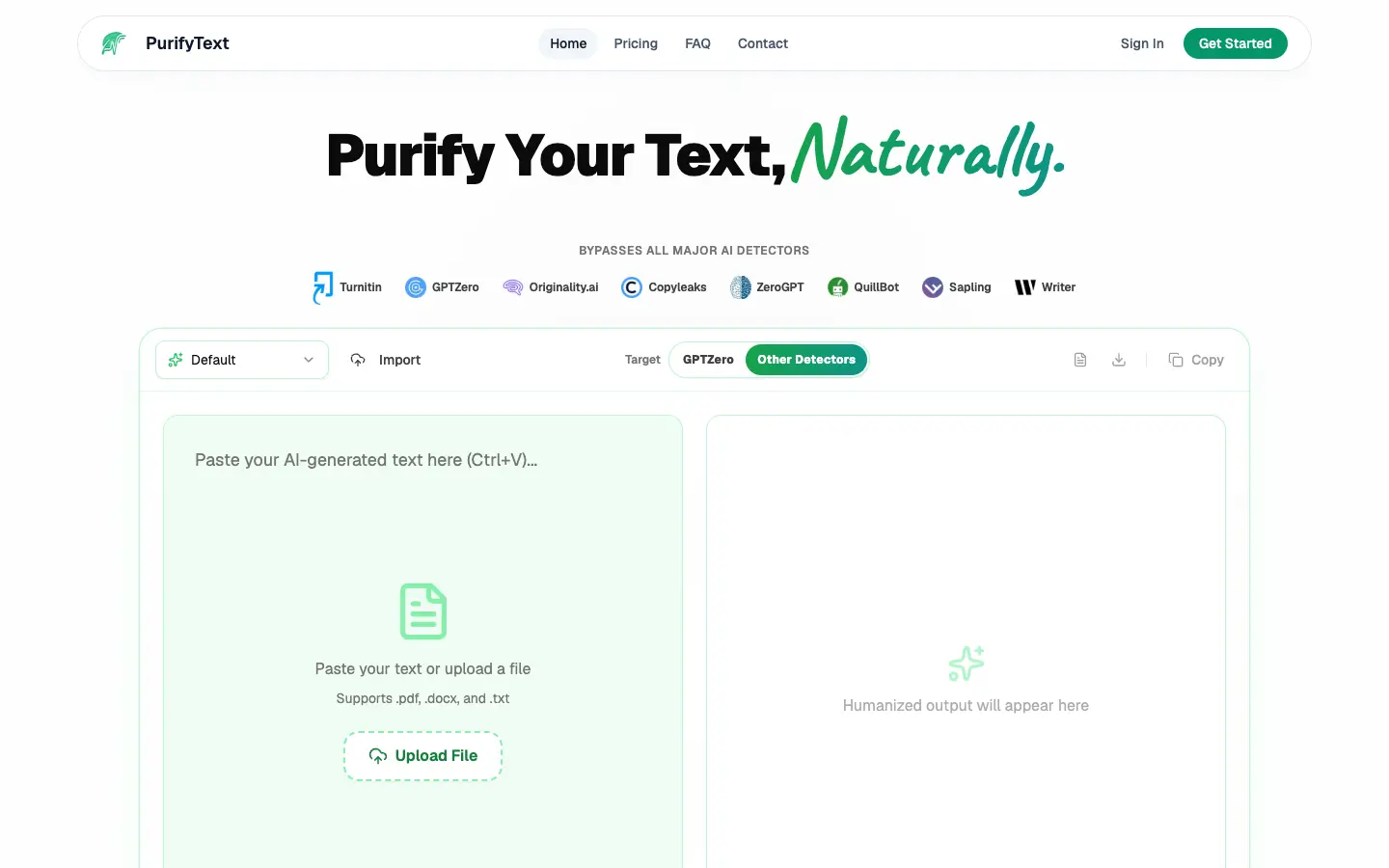 PurifyText website preview