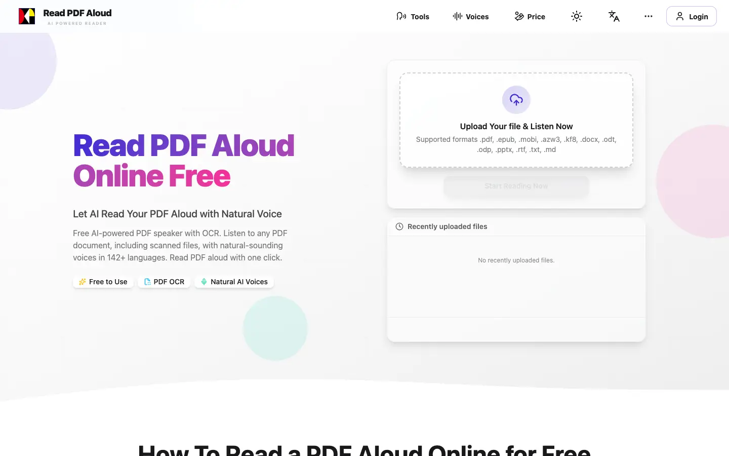 Read PDF Aloud Online website preview