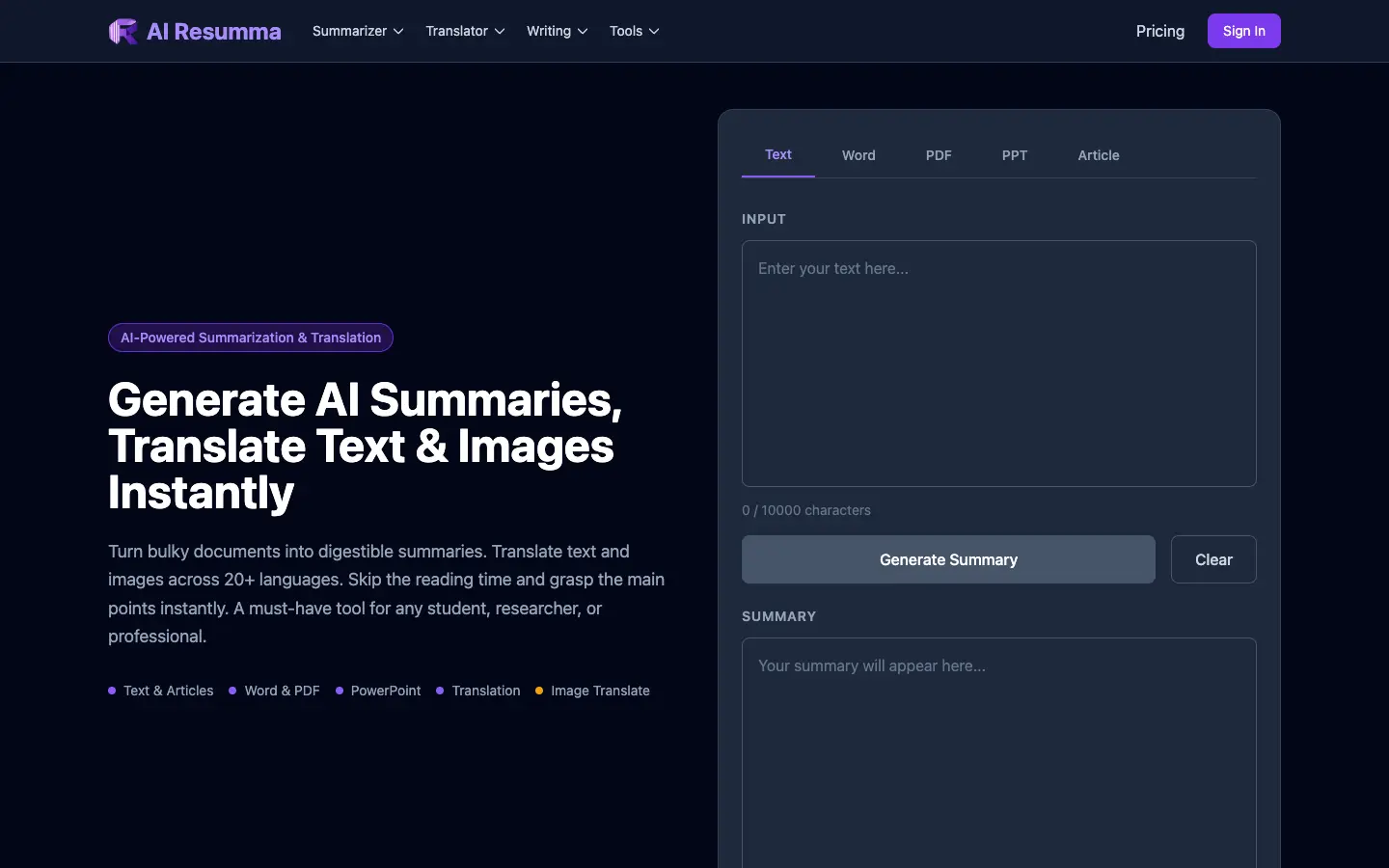 AI Resumma website preview