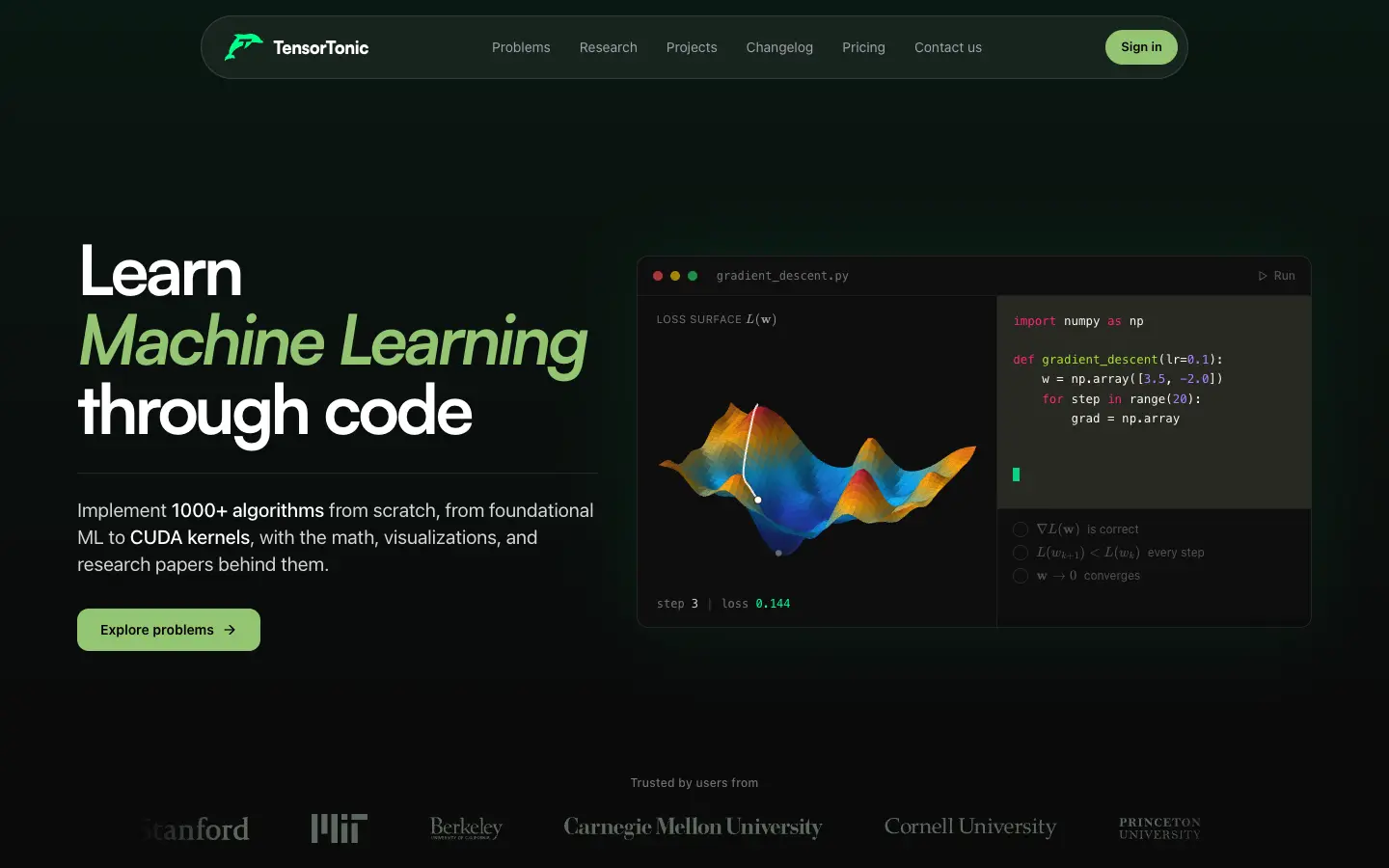 TensorTonic website preview