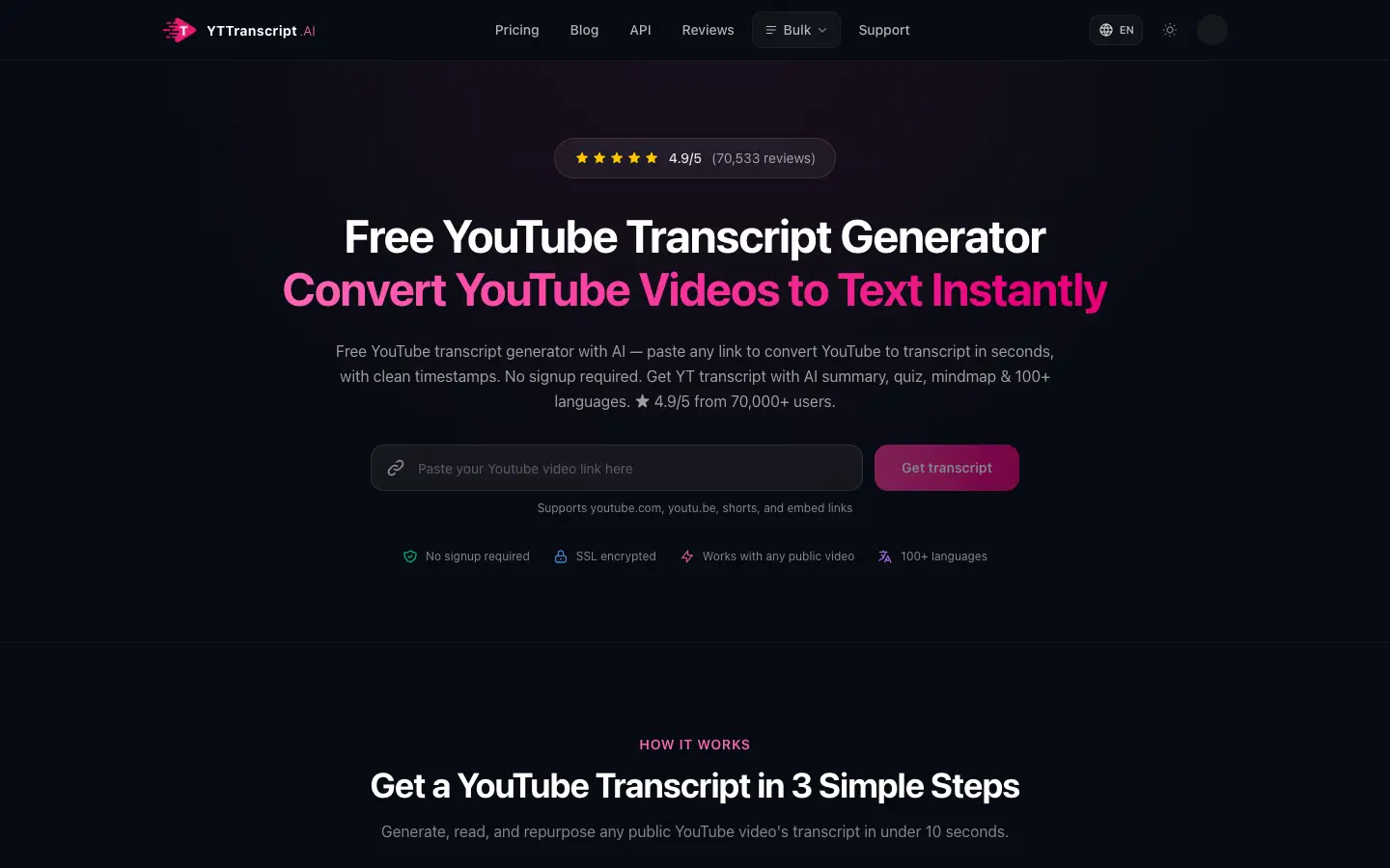 YTTranscript.AI website preview