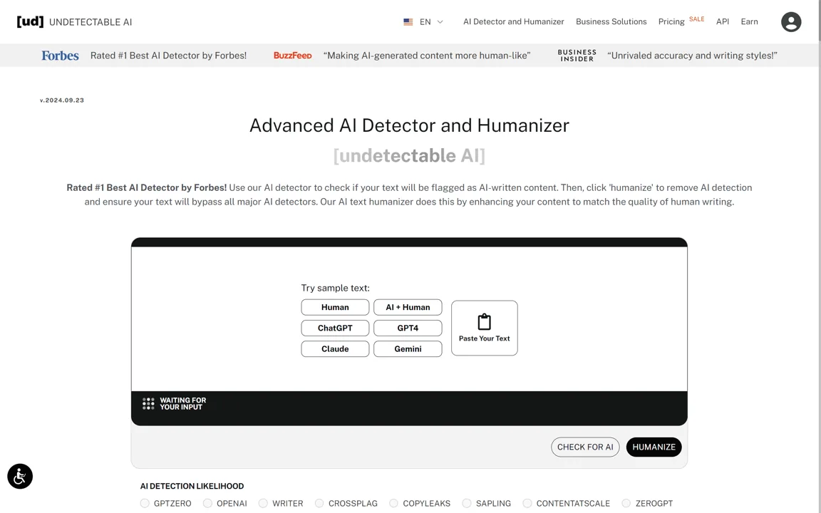 Undetectable AI website preview